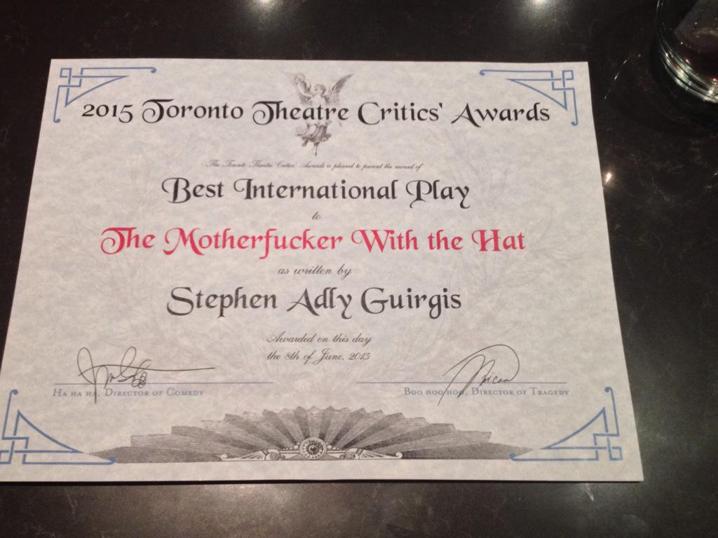 melissadags's tweet photo. Here's the #TTCA award for your sweet motherfucking play @CookieRiverside! #BobKillsTheatre @coalminetheatre #MofoTO http://t.co/i3LA1xCkED