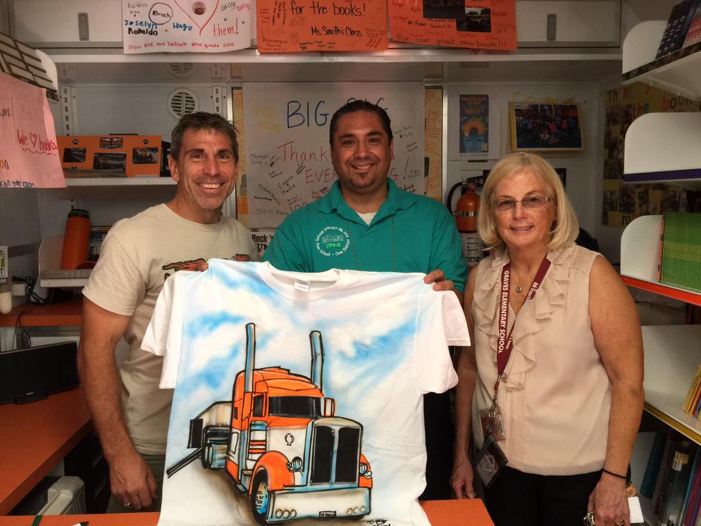 bigrigbook's tweet photo. Check out the cool shirt the assistant principal, Rudy Olavarri, at Otis P Graves Elementary, made for me...himself. http://t.co/wrWT9GUAPs