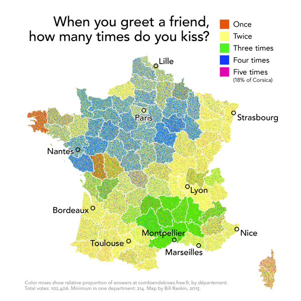 voxdotcom's tweet photo. Combien de bises? The propensity of cheek-based kisses in France, mapped: http://t.co/SAmhx8gzhr http://t.co/EvnZLm5NCC