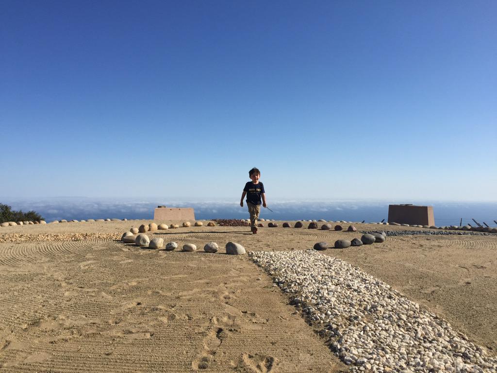 Nico takes in the prayer wheel at Wright Ranch in Malibu. #FrankLloydWright #EricLloydWright