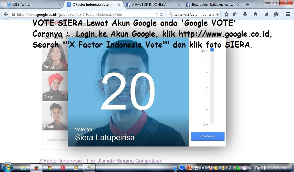 Ayo @LoversSierra Vote for <a href="/SieraXFI/">Siera Latupeirissa</a> ..Ketik SIERA Kirim ke 95151. &amp; bisa juga lewat Google Vote..#Hargaiproses