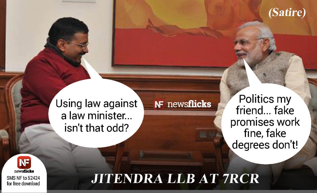 newsflicks's tweet image. On Jitendra Tomar, AAP says #ModiScaredOfArvind but Modi gives Kejri a lesson on fakes and politics (satire)