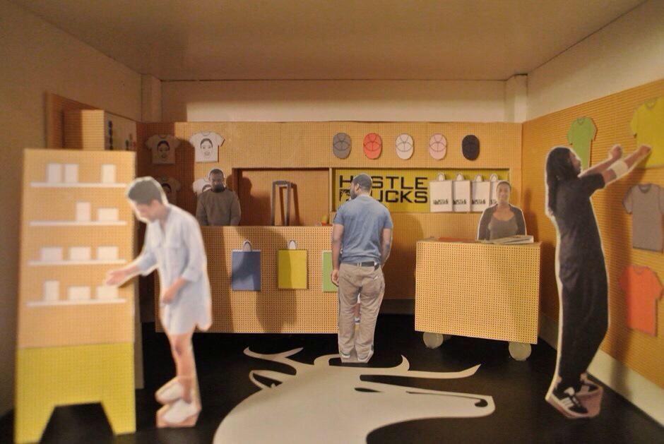 PopBrixton's tweet photo. The amazing @CarverHaggard's work with @HUSTLEBUCKS showcasie at the @RIBA exhibition @PopBrixton #keepitcommunity http://t.co/otZUu5IqJ7