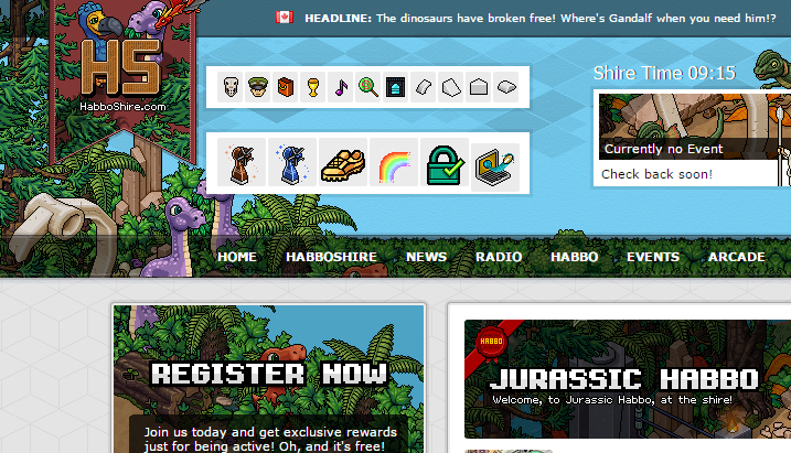 HabboEra's tweet photo. Dinosaurs have taken over the Shire! Check out our Jurassic theme today! #habbo @habbo http://t.co/rvwJaBnpgo http://t.co/AcLqhnD0Iy