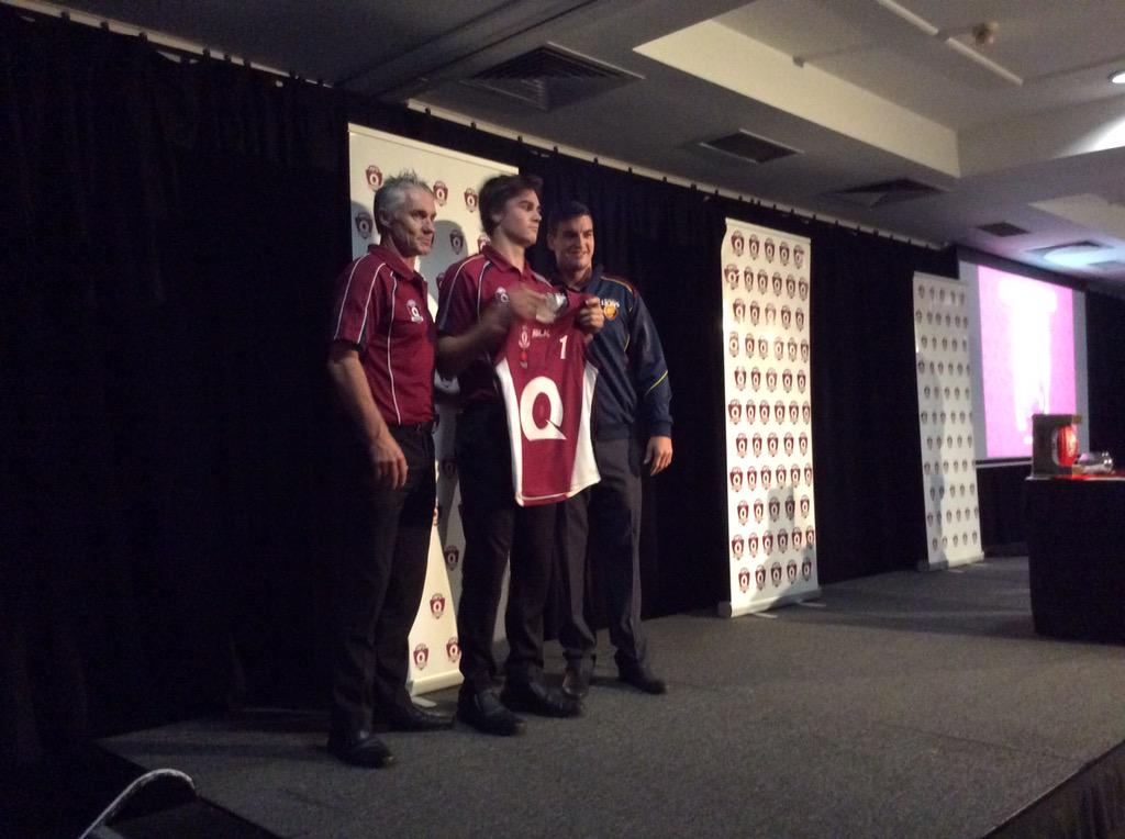 AFLQ's tweet photo. Ben Keays #1 gets the balling rolling #jumperpresentation #statepride http://t.co/Lk3iuX2KEH