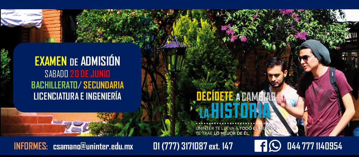 Uninter_Cuerna's tweet image. Examen de admisión mixto (Secundaria, Bachillerato y Universidad) #SinCosto #BecasUninter #NaciónUNINTER