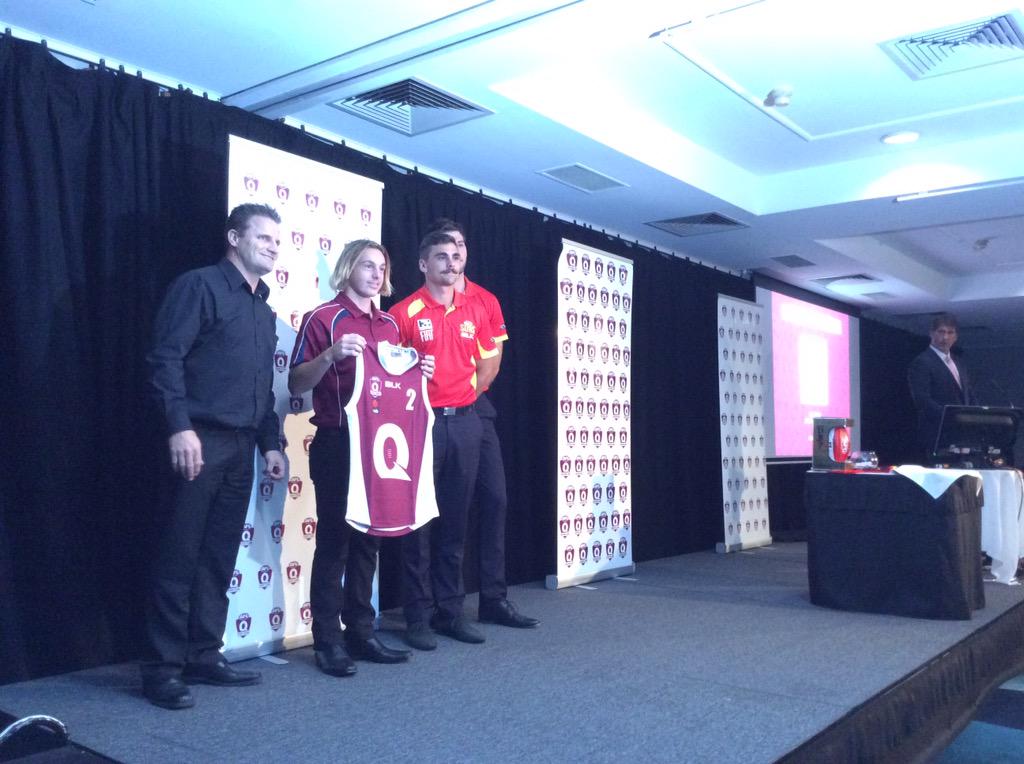 AFLQ's tweet photo. Time for the Queensland Under 16 squad to take the stage, and take the famous "Q" #jumperpresentation #statepride http://t.co/fxsaCufYj8