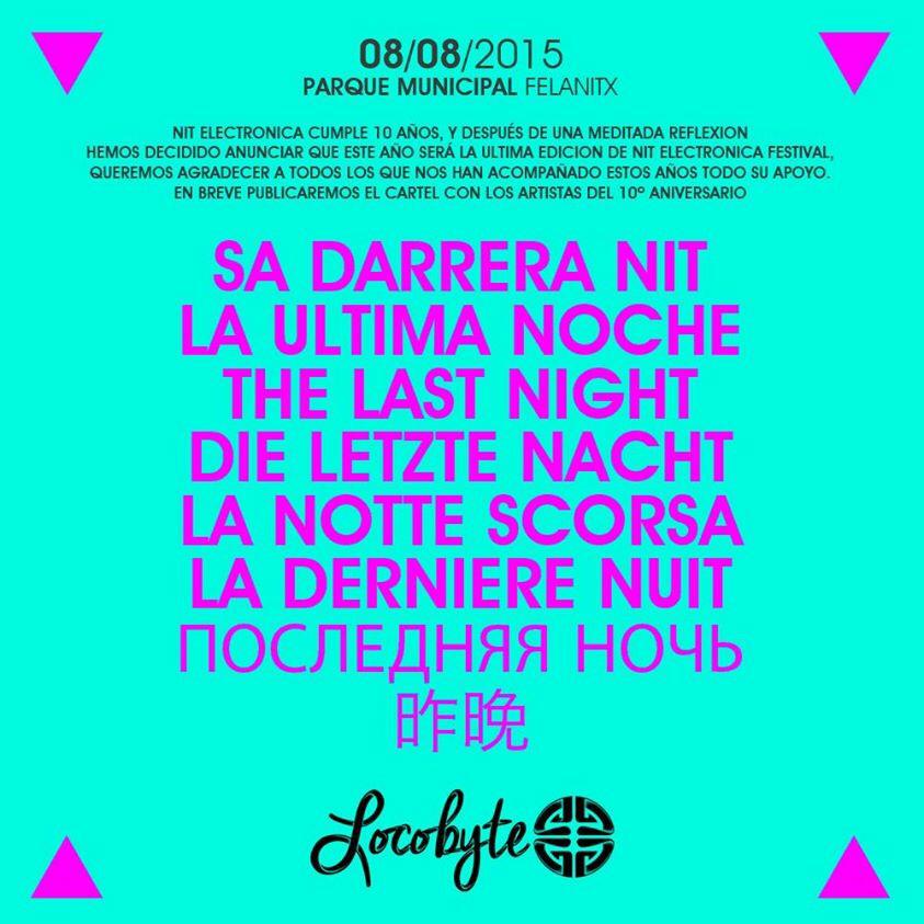 mininightfm's tweet photo. DESPUÉS DE UNA MEDITADA REFLEXION
HEMOS DECIDIDO ANUNCIAR QUE ESTE AÑO SERÁ LA ÚLTIMA NIT ELECTRONICA FESTIVAL http://t.co/EUClMR1mFS
