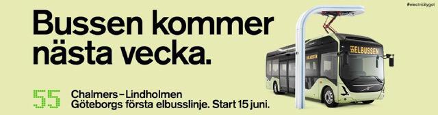 Ny busslinje 15/6 på 100% förnybar el mellan @JohannebergSP och <a href="/Lindholmen/">Science Park</a> #vgpol #gbgftw goteborgelectricity.se
