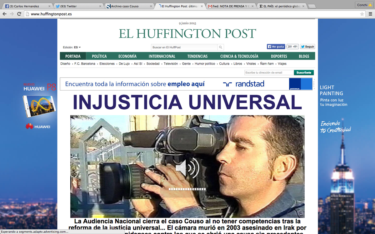 demiguelch's tweet photo. No puede haber un mejor titular sobre el archivo del caso Couso que el del @ElHuffPost #NoNosRendiremos http://t.co/DXkaQkDXOx