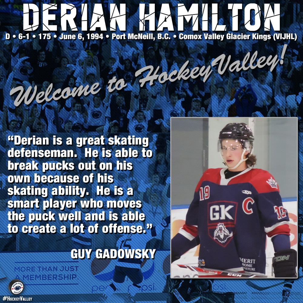 PennStateMHKY's tweet photo. Meet Derian Hamilton, a defenseman, who starred in the VIJHL for Comox Valley. http://t.co/WCCyqSPOUg #HockeyValley http://t.co/xGRUG5xbjZ