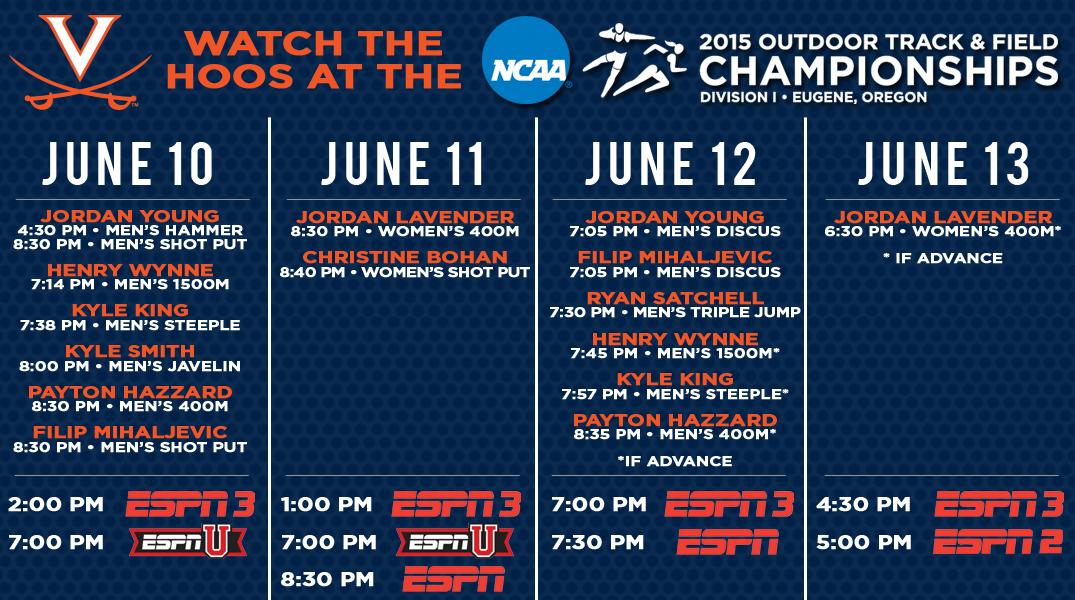 UVATFCC's tweet photo. Nine Cavaliers Travel to Oregon for #NCAATF Championships. 
Preview: http://t.co/ddmiAK2Ke6 http://t.co/b5CwCYdrYg