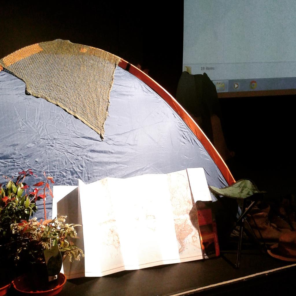 PolyFalmouth's tweet photo. Camping out on stage! @UoEPenrynCampus @UoEpodcast #WildFilmFestival takes over the Poly, opening now! http://t.co/GM2FYBB8q2