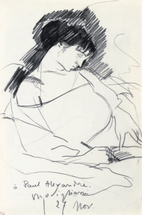 ModiglianiTo's tweet image. Maud Abrantès a letto mentre scrive, disegno di Modì del 1909. #modiglianitorino #twitart #art #unquadroalgiorno