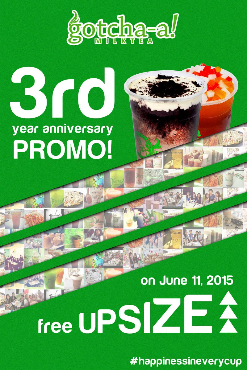 gotchaamilktea's tweet photo. We say thank you

for another year of existence! ^_^
#Gon3 #Freeupsizethursday #happinessineverycup
#milkteavity http://t.co/JDqhjvUXm6