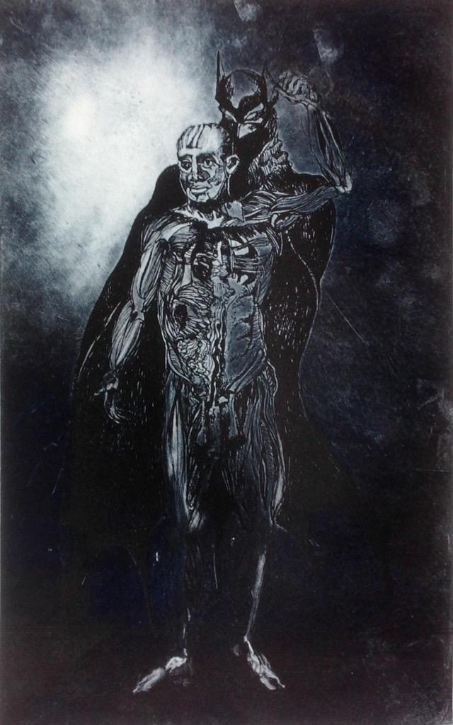 bearprintstudio's tweet image. Two new etchings for" Dead Funny Exhibition"@ NEO art gallery 
"#Super heroes unmasked"