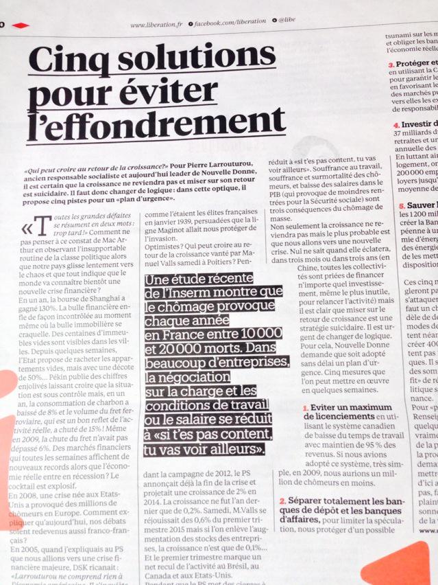 larrouturou's tweet photo. Le Plan d'urgence de Nouvelle Donne dans @libe Sortir de la crise ? Casser le chômage ? Sauver le climat ? #Cpossible http://t.co/aPg2tbp43q