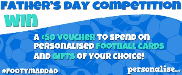 PersonaliseCom's tweet photo. FLW &amp; RT by 18th June to #WIN a £50 http://t.co/neSR5DcoAJ voucher to spend on your Dad this #FathersDay #FOOTYMADDAD http://t.co/rzS6iygHVF