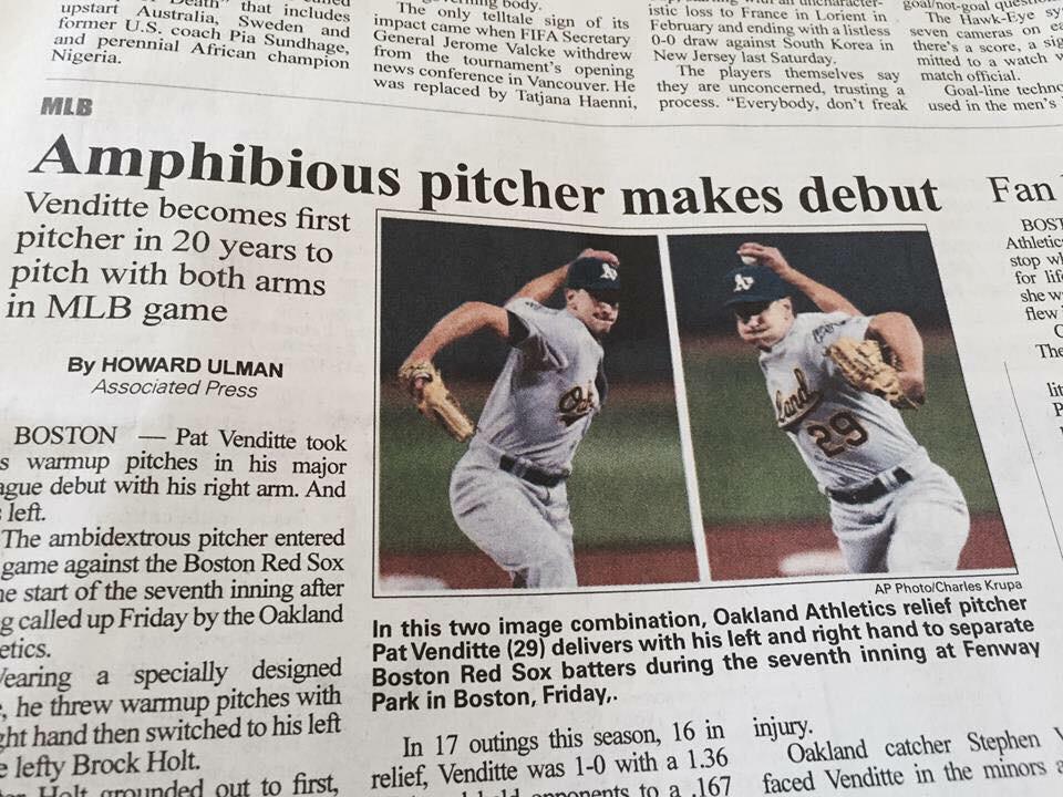 SomeonesAnIdiot's tweet photo. A's P Pat Venditte is extremely versatile: he can pitch with both hands and he can live underwater

(via @NeillWoelk) http://t.co/vwakiNK0cp