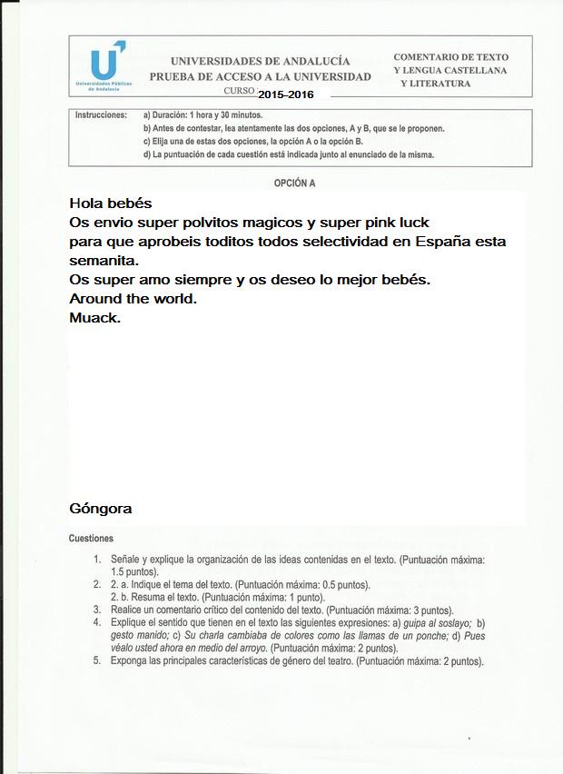 BrioEnfurecida's tweet photo. ATENCIÓN, FILTRADO EXAMEN DE LITERATURA #PAU2015 http://t.co/anDUR3pqcv