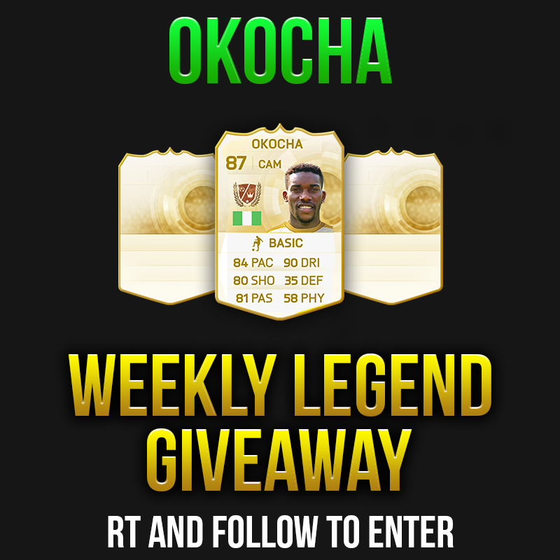 Patchyy97's tweet photo. LEGEND OKOCHA GIVEAWAY - Coin equivalent - both consoles - RT + FOLLOW to enter. Winner picked Sunday http://t.co/dIbqkoKYU5