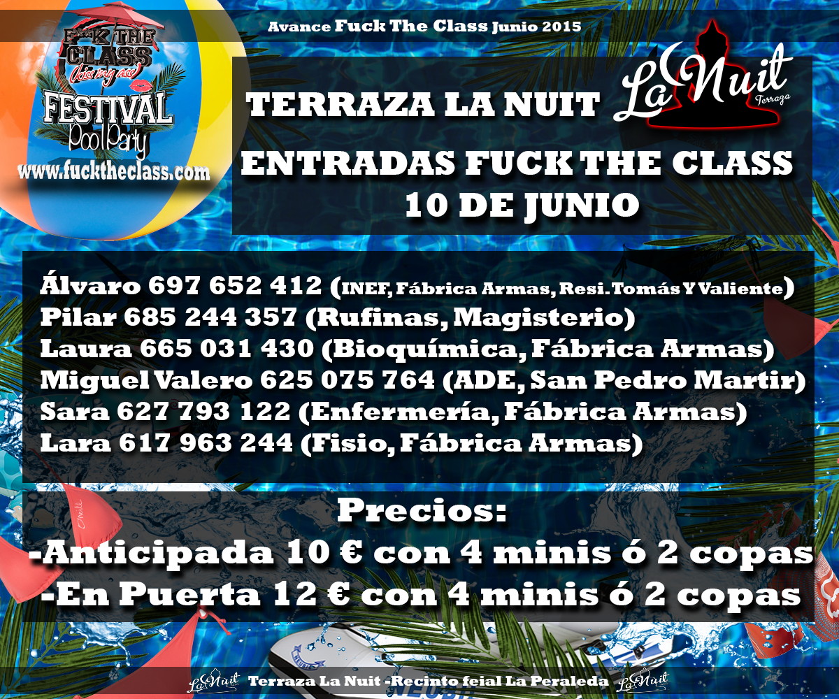 FuckTheClass's tweet image. Consigue tu entrada anticipada a través de tu RRPP. Mañana la vamos a liar en Terraza @Lanuittoledo