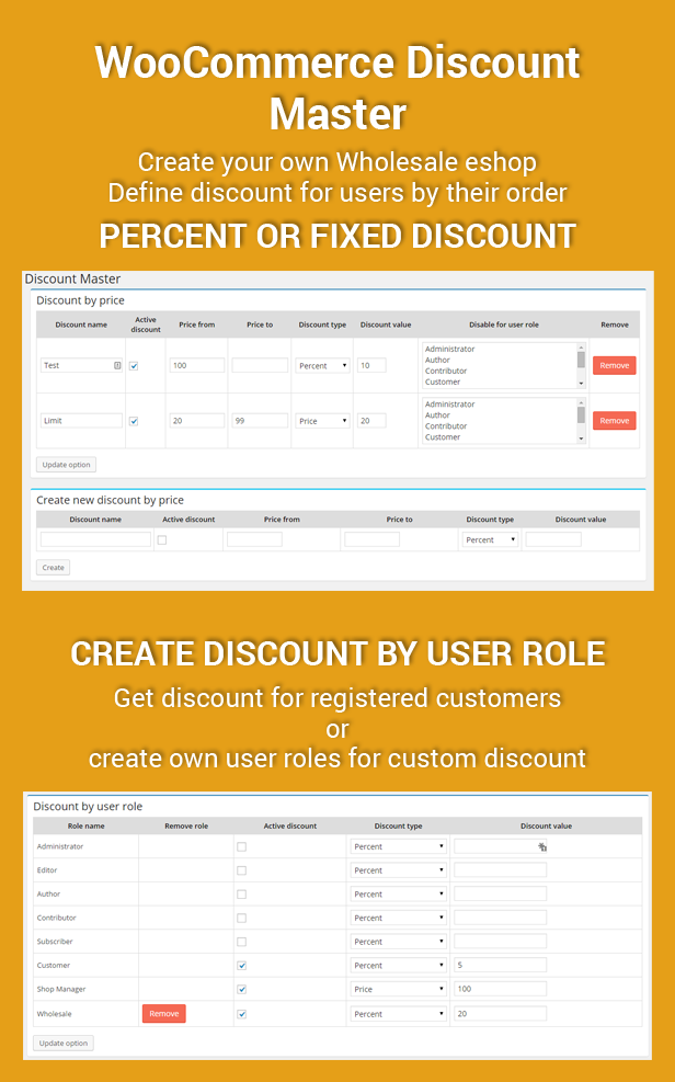Wpsonar's tweet photo. #WooCommerce #Discount Master (#WooCommerce): http://t.co/svLsA3zbnd #UserDiscount #UserRoleDiscount http://t.co/DAMZY45ZMq