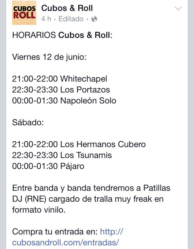 NapoleonSoloMus's tweet photo. Los horarios de @CubosandRoll ya están aquí! Hazte con tu abono ya! http://t.co/0O2bU1nlEP http://t.co/wfkL30YZS3