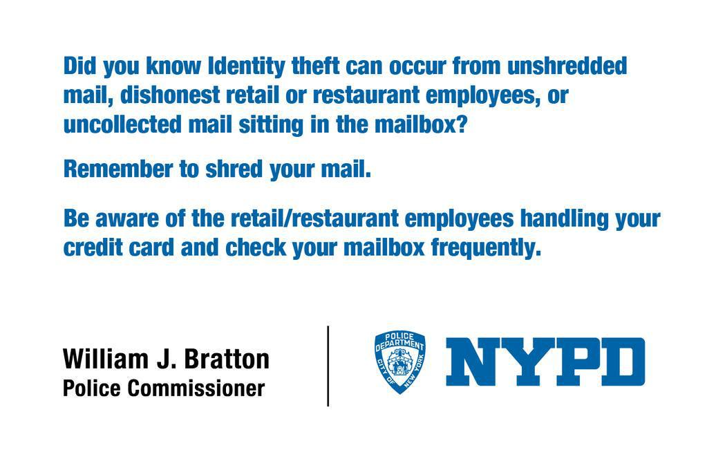 NYPD48Pct's tweet photo. #48Pct Protect yourself from Identity Theft. http://t.co/OtgGOpbnWz