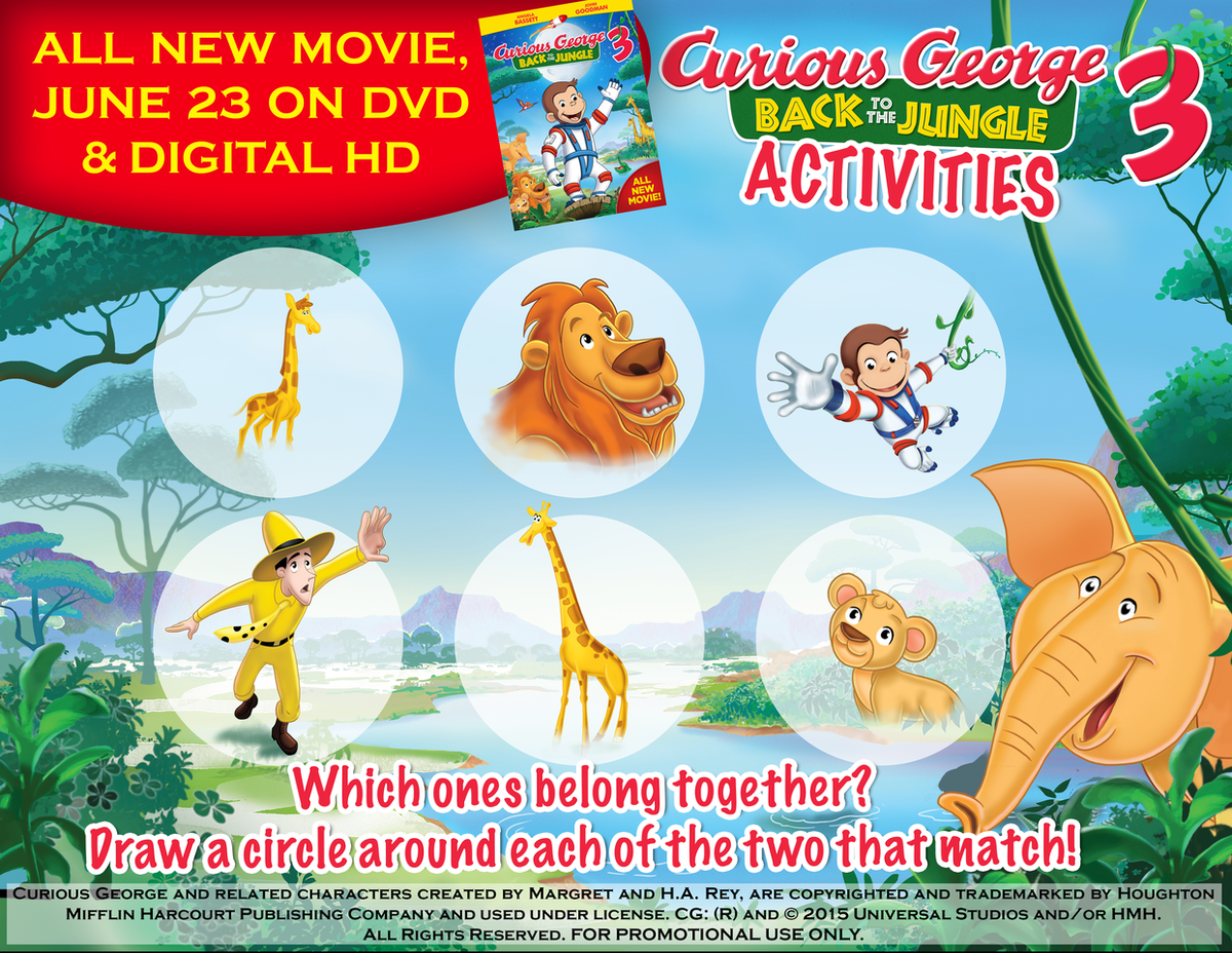 GoCuriousGeorge's tweet photo. The best things come in pairs! Print out this match game &amp; figure out which pictures go together! 
#CuriousGeorge http://t.co/4HUwJyYght