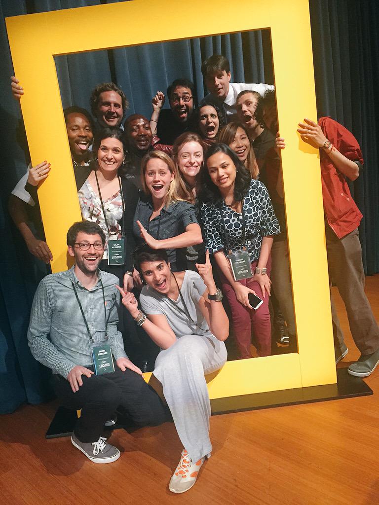 NatGeoExplorers's tweet photo. Trying to fit the entire 2015 class of #EmergingExplorers into the #yellowRectangle #LetsExplore @EarthHeiress http://t.co/R8fIQ6PVgI