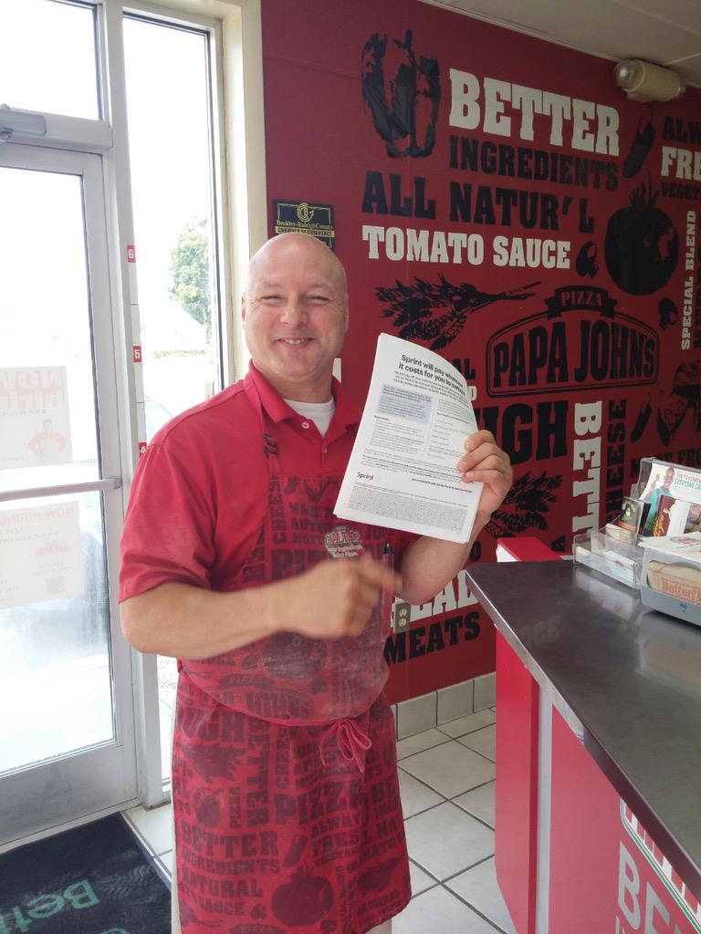 SprintBeckley's tweet photo. #Papa Johns store manager Eddie Lilly placing our flyers on his pizza boxs http://t.co/MjKmPbNKN9