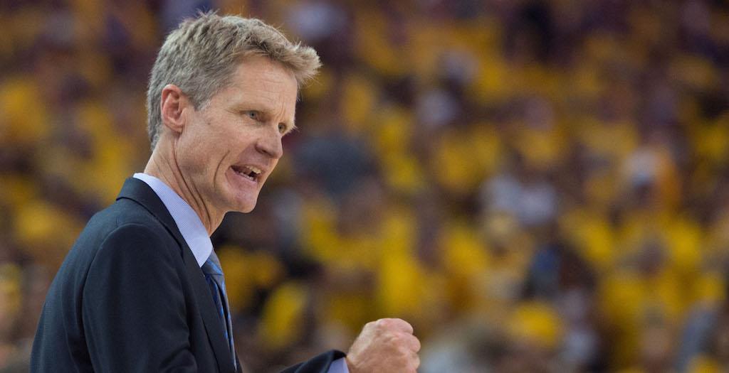 theScore's tweet image. Steve Kerr jokes about being among greatest NBA coaches, says he's 4th. Prove it! #DubNation thesco.re/1KUfvj1