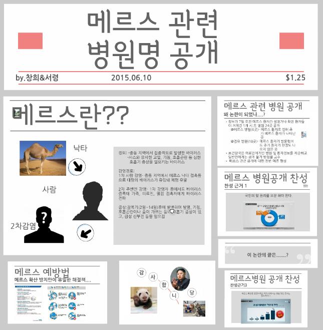 지난 주말 정부는 메르스 병원명을 공개했습니다. 이에 대한 찬성과 반대의 입장을 알아볼 수 있는 프레지를 소개합니다. prezi.com/_iumxkk3zrsr/
