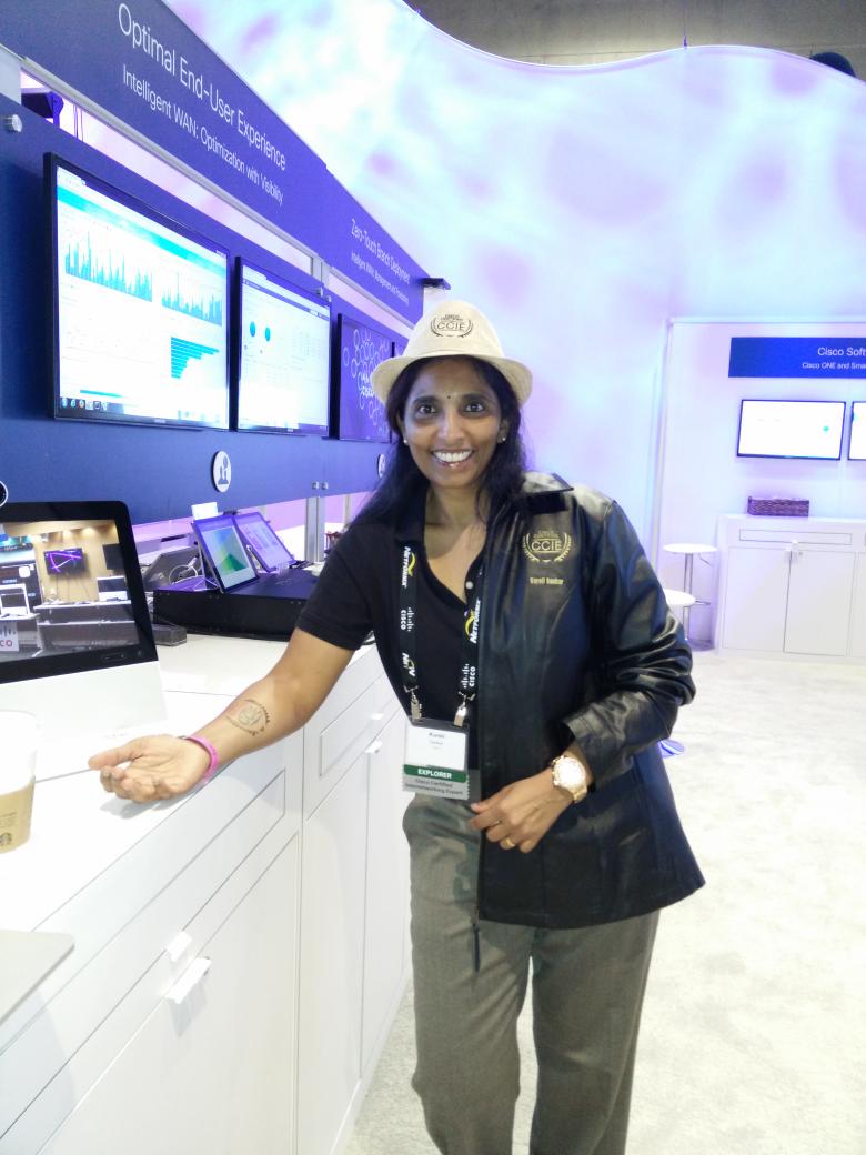 CCIE hat, tattoo, ribbon and leather jacket. #CLUS Order custom jacket at Cisco Store, San Diego convention center.