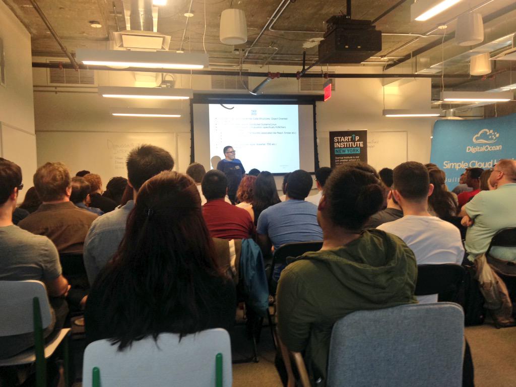 StartupInstNYC's tweet photo. "Be intellectually &amp; technically curious!" Says @ElPibe627, tech recruiter @digitalocean to a full house! @codecrewny http://t.co/eHUXxFlPlR