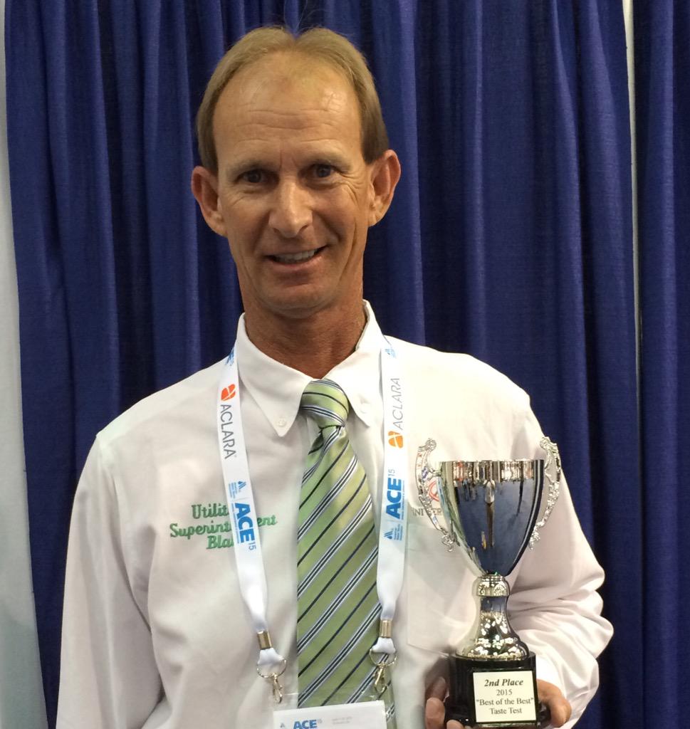txawwa's tweet photo. Blake Partridge of Universal City, TX, holds 2nd Place Best Tasting Drinking Water in U.S. Trophy. YEAH! #AWWAACE15 http://t.co/1Mmt6fKKzu