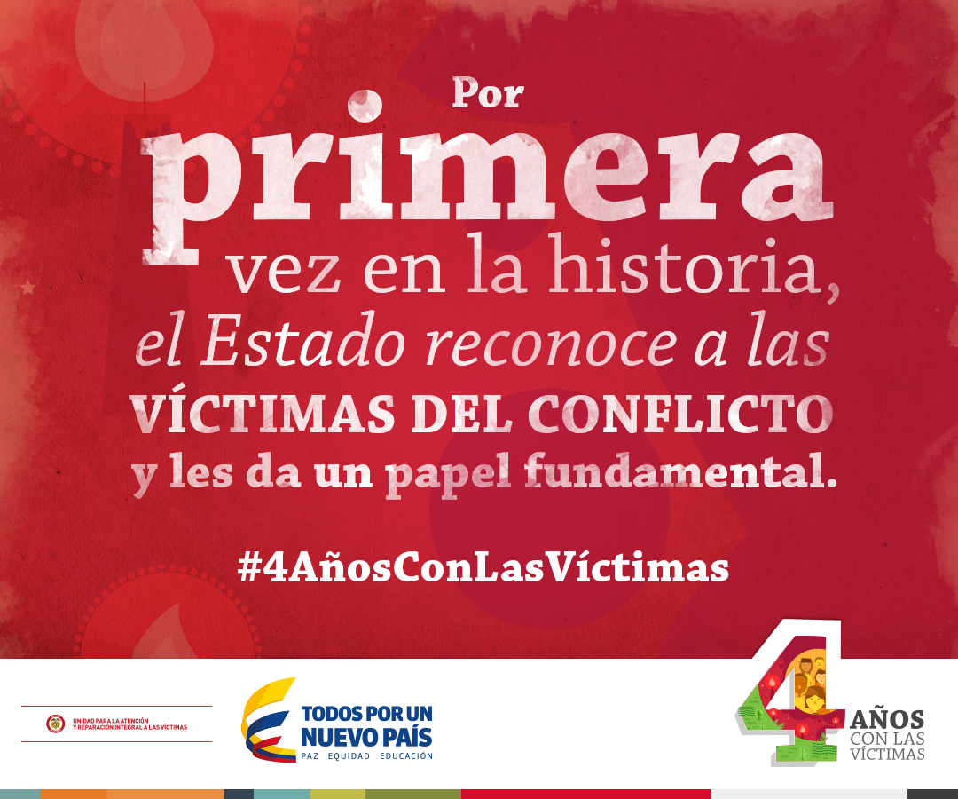 UnidadVictimas's tweet photo. Hoy se cumple el 4to año de la implementación de la Ley de Víctimas. Ya son #4AñosConLasVíctimas del conflicto. http://t.co/1e0J9k1bUl