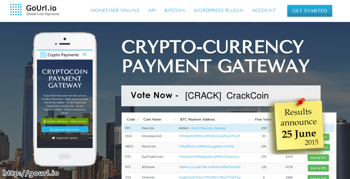 CryptocoinAPI's tweet image. June 2015 - Vote for #CrackCoin #CRACK coin to add $CRACK to GoUrl.io #Bitcoin Gateway - gourl.io/voting-crack-j…