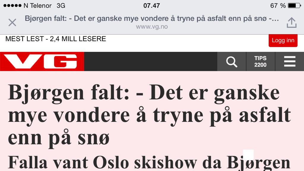 AsgeirArdal's tweet photo. Sjokktittel frå VG-journalist, @vesteng. #au #asfalt #snø http://t.co/p7TAyp7ii7