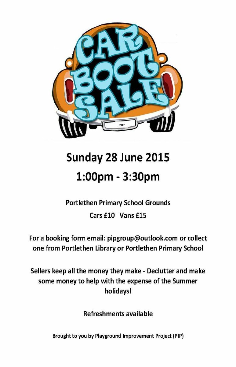 Spaces still available for car boot sale - good opportunity to some raise holiday spending money!