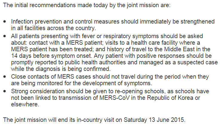 WHO's tweet photo. WHO joint mission to the Rep. of #Korea on #MERS has made 4 initial recommendations http://t.co/ogR5vDTKYd #메르스 http://t.co/iT3T0X64jS