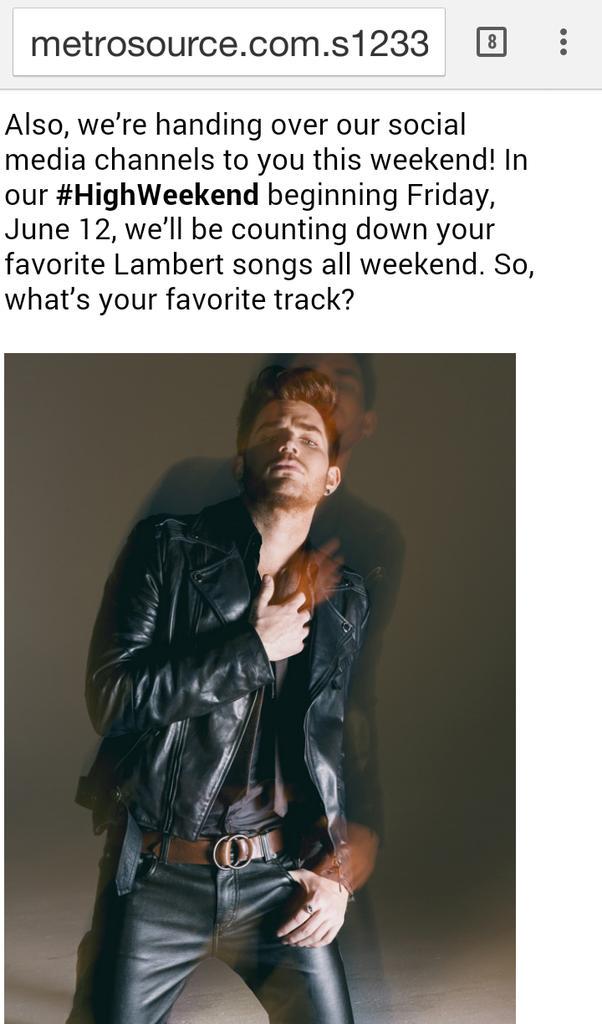 SASpurs21Fan's tweet photo. SCREENCAP Metrosource Magazine #HighWeekend starts this Friday #adamlambert #TheOriginalHigh http://t.co/YtzA1CMUWl http://t.co/dWCUuaizSu