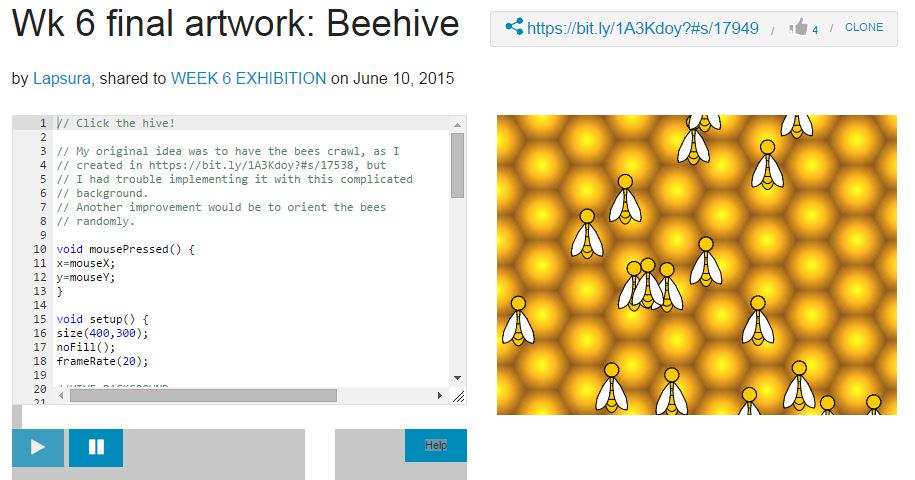 RebeccaVivian's tweet image. Beehive with interactive bees when you press! Created with #Code by Lapsura in #Code101x @code101x #ProcessingJS