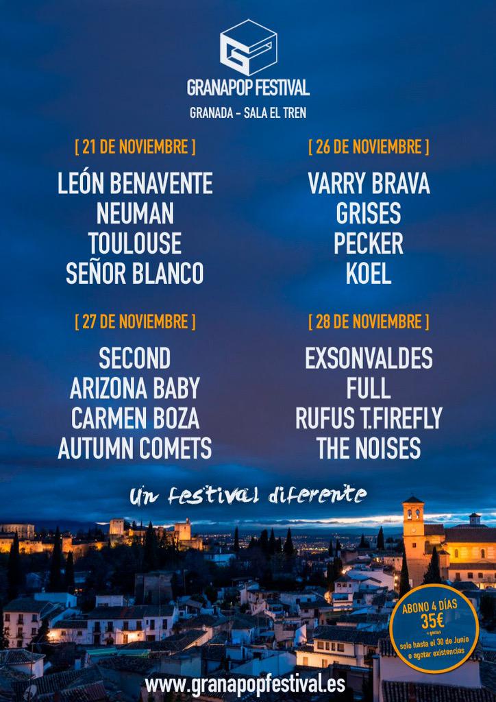 Granapop's tweet photo. Este es el cartel por días para #Granapop15. Entradas en http://t.co/XnEaq2tcxi http://t.co/8R6WkdDYnD