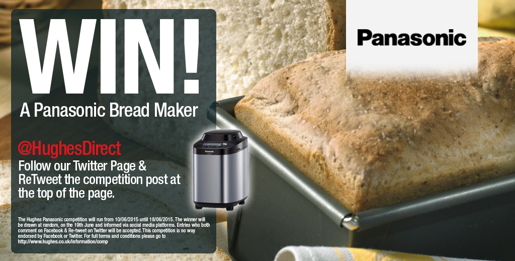 HughesDirect's tweet photo. Fan of baking? Lover of tech? Enter our @PanasonicUK Bread Maker competition! Simply Follow us @HughesDirect and RT. http://t.co/iDkCL7H9rk