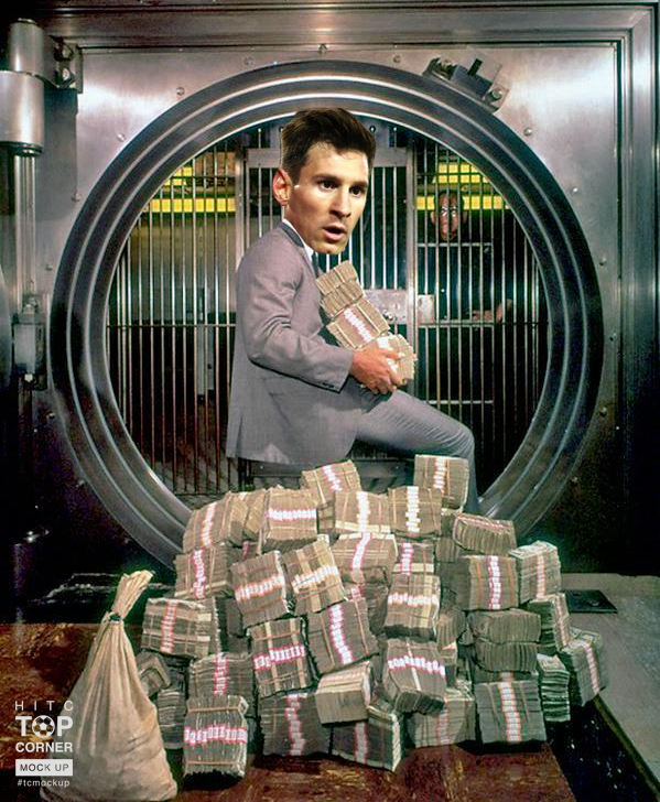 elecspo's tweet photo. Lionel Messi getting rid of his spare change before his trial for €4.1 million tax evasion… #Messi #TCmockUp http://t.co/Ezasnn7c0Z