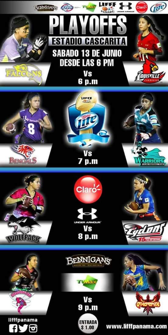 Playoffs <a href="/LIFFFpanama/">Liga de Flag Football Femenino Panamá</a> <a href="/WolfpackPanama/">Wolfpack Panamá</a> <a href="/CyclonsGirls/">Cyclons_Team</a> @DragonfliesPTY <a href="/phoenixpanama/">Phoenix</a> #athlshop507