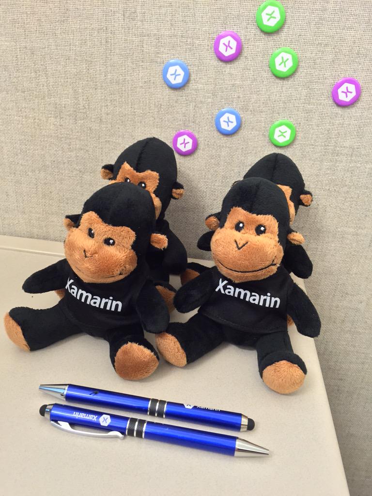 foxxjnm's tweet photo. Some #xamarin goodies for the team came in #monkeyinvasion thanks @xamarinhq @JaymeSingleton1 http://t.co/W8tNQJ6Bl6