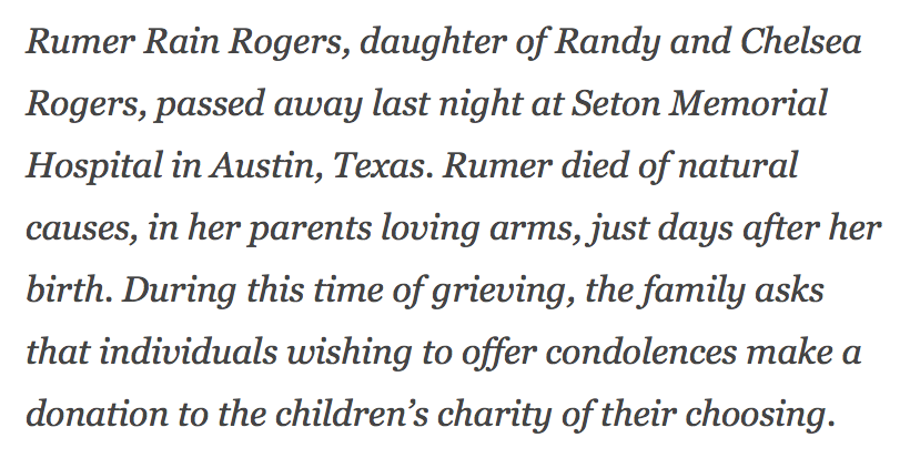 HawkeyeOnAir's tweet image. So difficult to report. The newborn child of Chelsea &amp;amp; Randy Rogers has passed away. This statement from the band